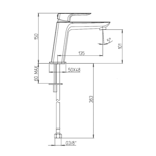 Смеситель для раковины PAINI Nove 09YO205ME без донного клапана, средний, черный (YO) Смеситель для раковины PAINI Nove 09YO205ME без донного клапана, средний, черный (YO)