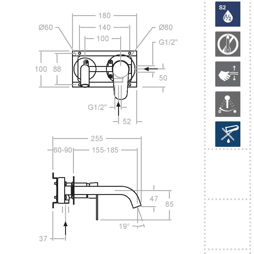 Встраиваемый однорычажный смеситель для раковины на раздельных пластинах 190 мм ALEXIA 362101 Встраиваемый однорычажный смеситель для раковины на раздельных пластинах 190 мм ALEXIA 362101