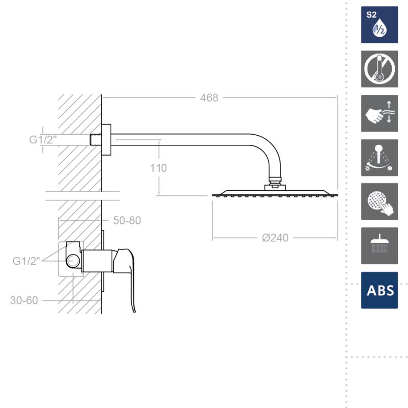 Встраиваемая душевая система с тропическим душем YPSILON PLUS K6418012