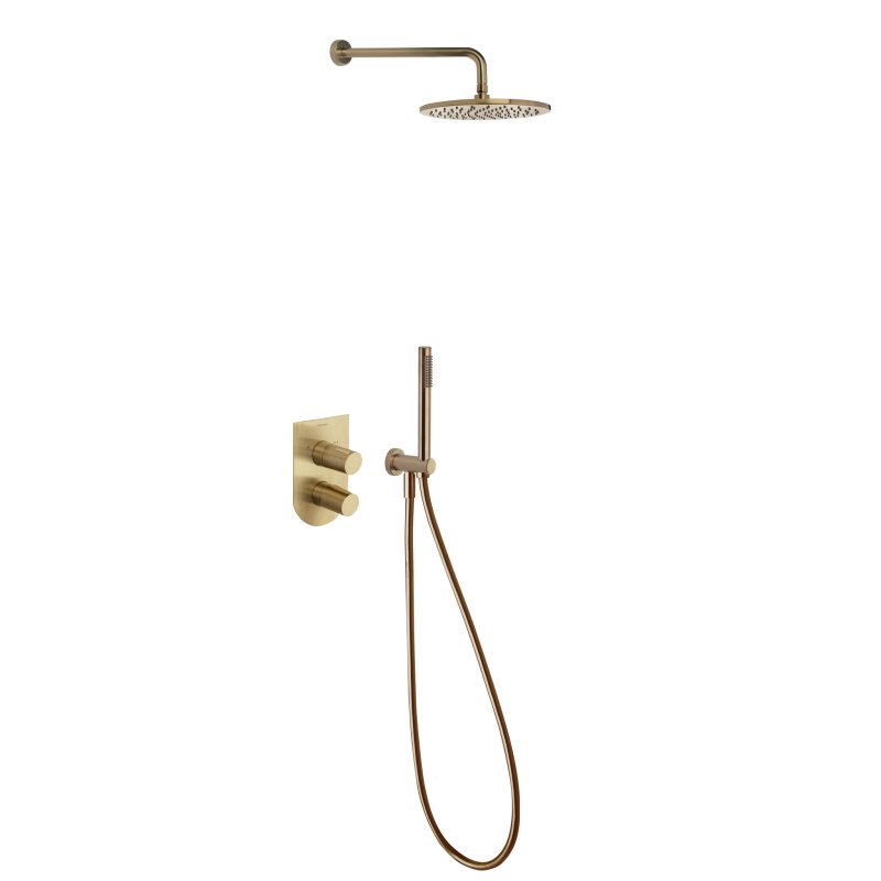 Встраиваемая душевая система с тропическим душем и душевым комплектом TZAR K3415021OC золото брашированное