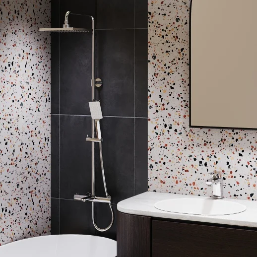 PAINI 09CR687THQ250F3Q80 Nove Душевая система с термоcтатом, фиксированный излив, квадр лейки, хром