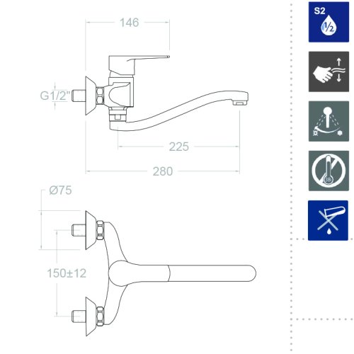 Смеситель для кухни однорычажный наружнего монтажа TITANIUM 180701CC