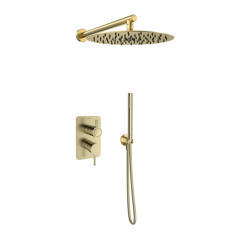 Встраиваемый смеситель для душа на 2 выхода с тропическим и ручным душем ODISEA K3915122OC золото