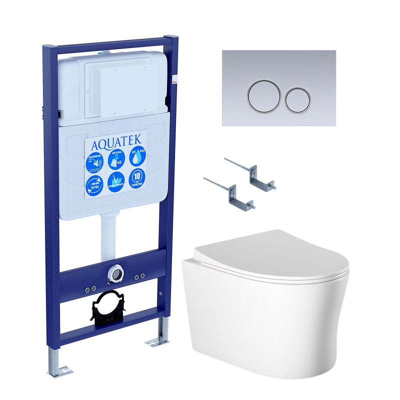 SET AQUATEK НИКА-019 4в1 (рама AQUATEK Standard INS-0000012, крепеж KKI-0000002, клавиша KDI-0000019, унитаз НИКА AQ2009-00)