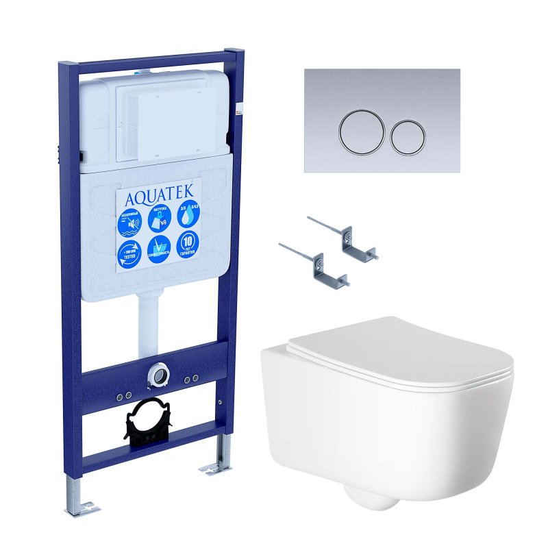 SET AQUATEK ЛУГАНО-019 4в1 (рама AQUATEK Standard INS-0000012,  кркпеж KKI-0000002, клавиша KDI-0000019, унитаз ЛУГАНО AQ2002-00)