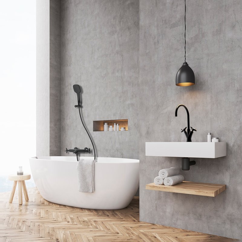 Смеситель термостатический для ванны с душевым комплектом ADAGIO 913901DNM чёрный