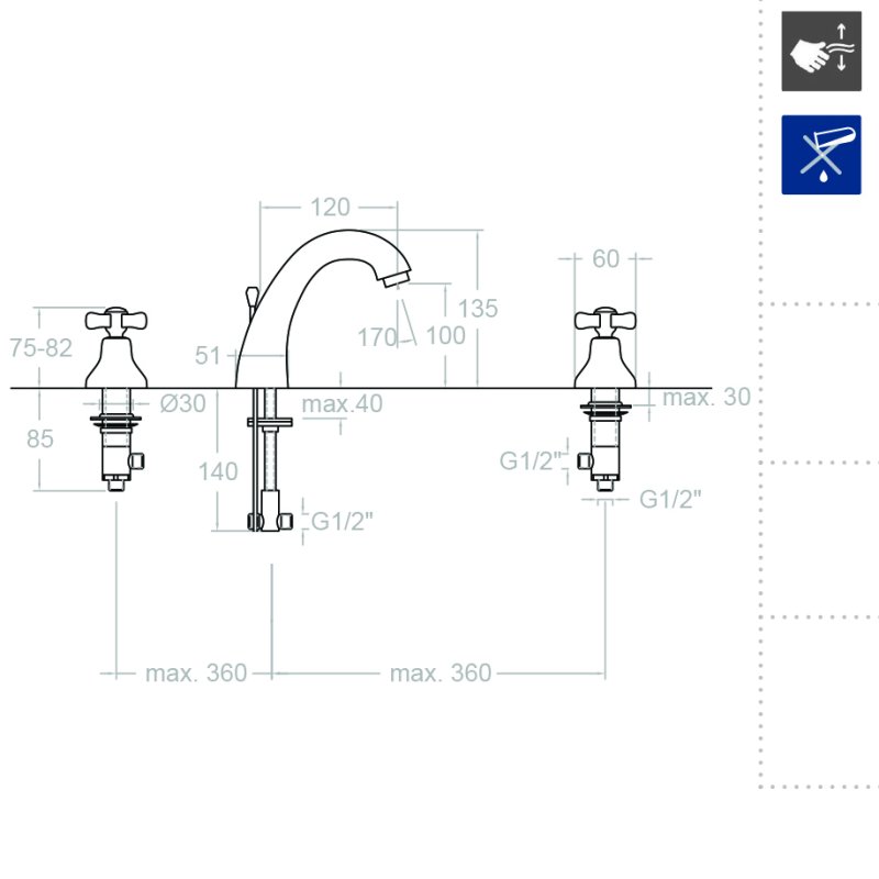 Встраиваемый однорычажный смеситель для раковины на раздельных пластинах GAUDI 3142C