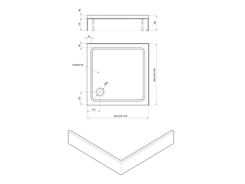 Душевой поддон акриловый Aquatek DPA-0000008 квадрат с ножками