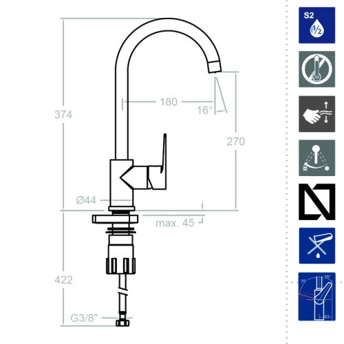 Смеситель высокий для кухни однорычажный TITANIUM 1836