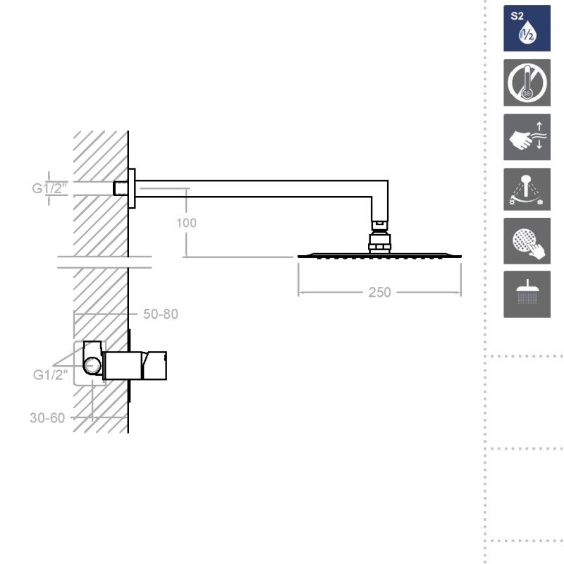 Встраиваемая душевая система с тропическим душем KUATRO K4718012