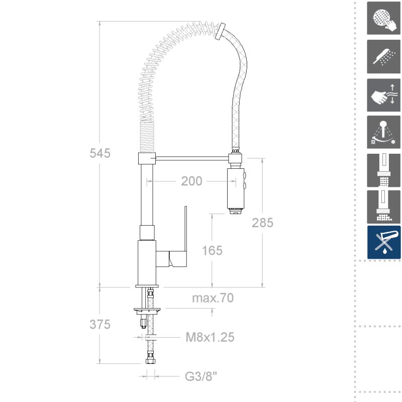 Смеситель высокий для кухни профессиональный с гибким шлангом и поворотным изливом KUATRO NK 4966
