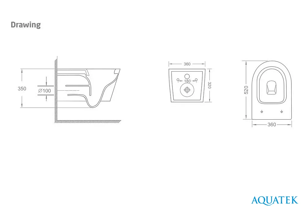 AQ1580T-00 ТАУРУС Унитаз подвесной TORNADO безободковый 520*360*350
