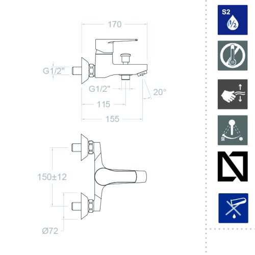Смеситель для ванны наружнего монтажа однорычажный с душевым комплектом TITANIUM 1805S