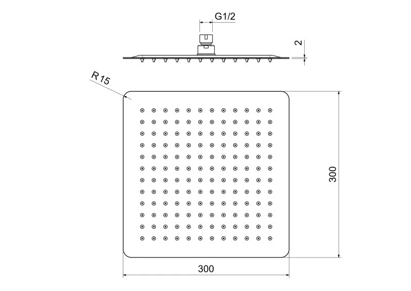 Квадратный верхний душ  300*300*2 мм AQUATEK, матовый черный AQ2074MB