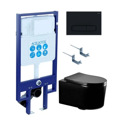 SET AQUATEK МИЯ-MB-025 4в1 (рама AQUATEK Standard INS-0000020,  крепеж KKI-0000002, клавиша KDI-0000025, унитаз AQ2004-MB