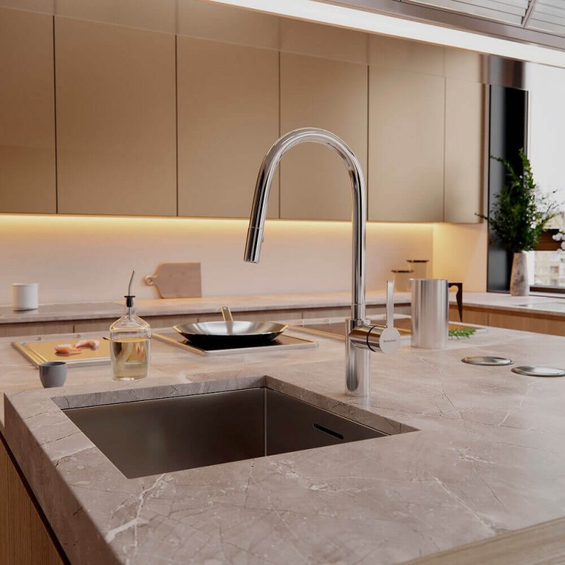 Смеситель высокий для кухни однорычажный с выдвижной лейкой DRAKO 337902V1