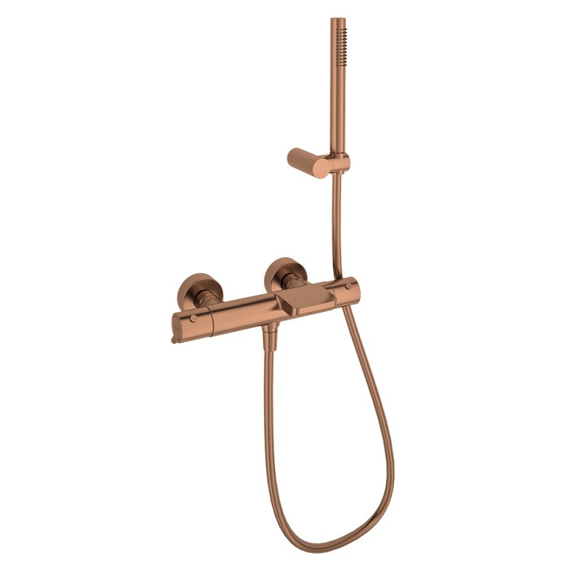 Термостатический смеситель для ванны наружнего монтажа с каскадным изливом и душевым комплектом ODISEA 393901DCUC медь