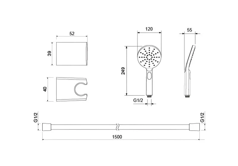 AQ2033BG ОБЕРОН душевой набор Select 120 3 jet, шлиф. золото