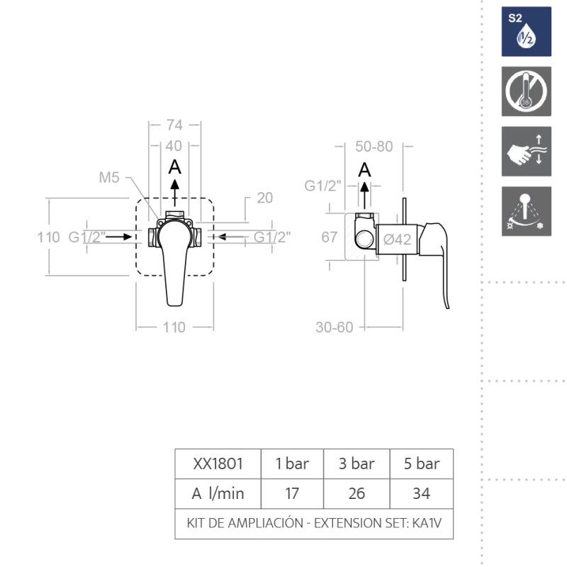 Встраиваемый смеситель для душа YPSILON PLUS 641801S на 1 выход