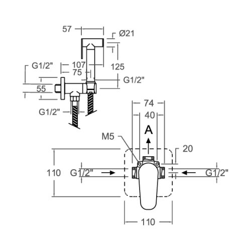 Встраиваемый гигиенический душ ALEXIA 364501WCOC золото брашированное