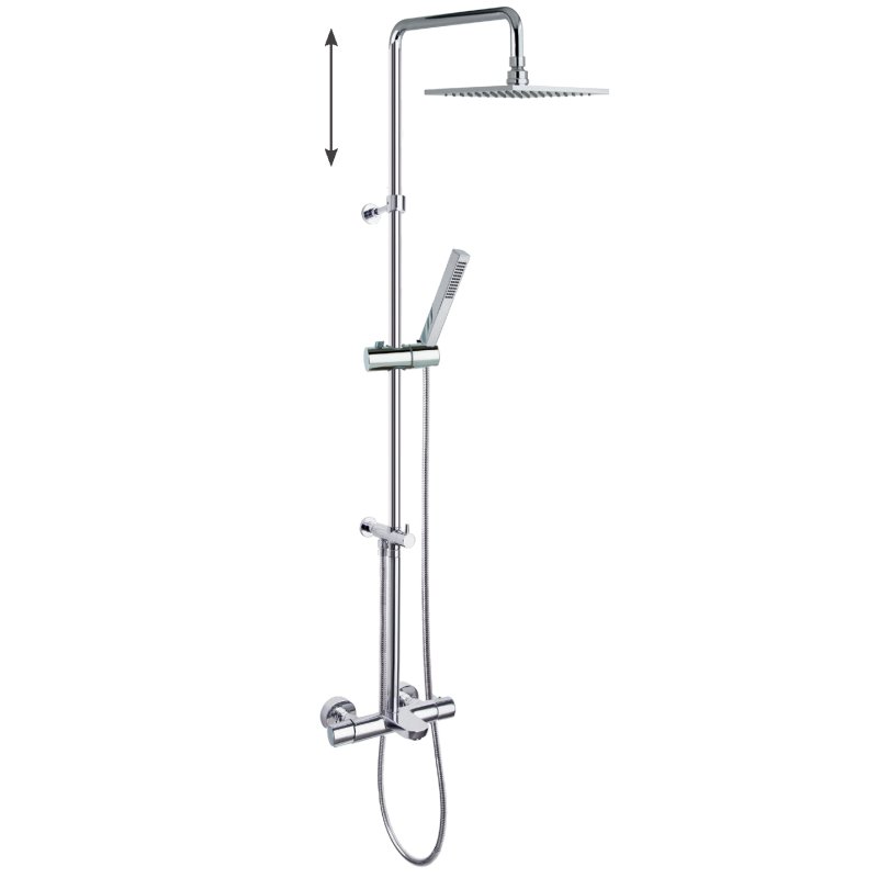 Душевая термостатическая система наружнего монтажа с телескопическим тропическим душем и душевым комплектом с изливом AROLA 265602RK250