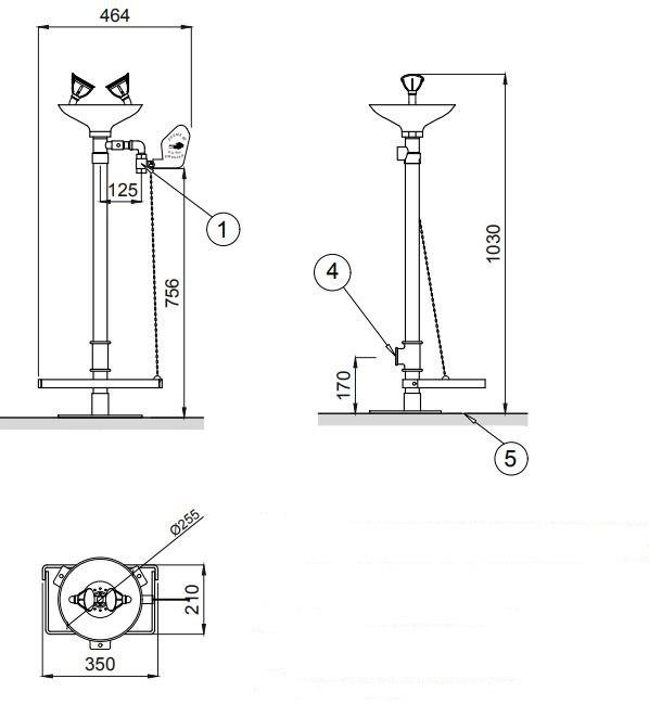 Аварийная раковина Bocchi для промывки глаз с рычагом и педалью нержавеющая сталь Nofer SC380X