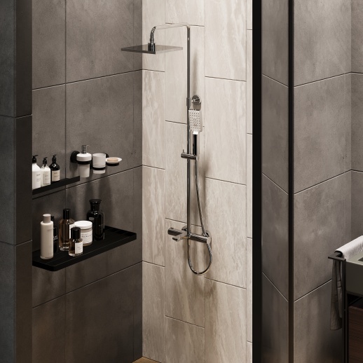 PAINI 09CR687THQ250F3Q80 Nove Душевая система с термоcтатом, фиксированный излив, квадр лейки, хром PAINI 09CR687THQ250F3Q80 Nove Душевая система с термоcтатом, фиксированный излив, квадр лейки, хром