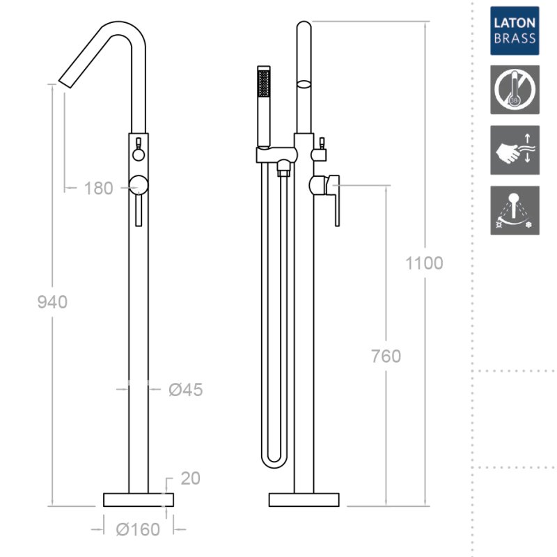 Напольный однорычажный смеситель для ванны DRAKO 338502S