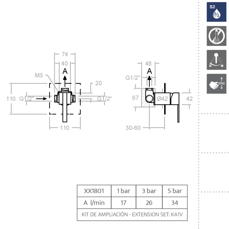 Встраиваемый смеситель для душа KUATRO NK 491801S на 1 выход