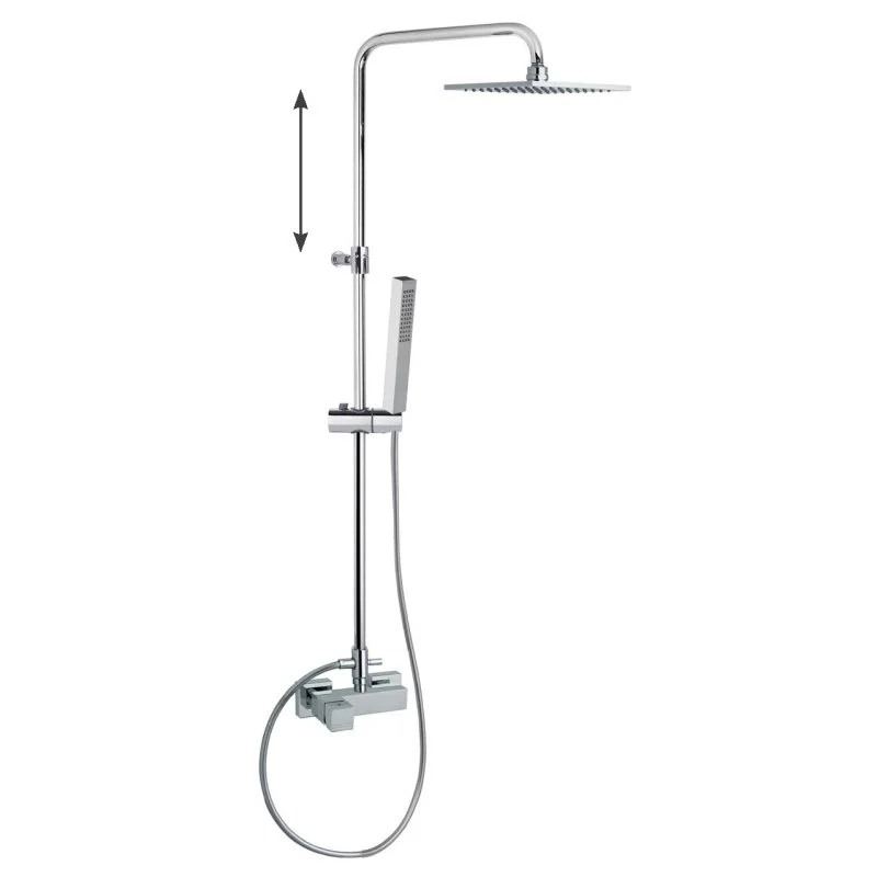 Душевая система наружнего монтажа с телескопическим тропическим душем и душевым комплектом без излива KUATRO 4758RK250