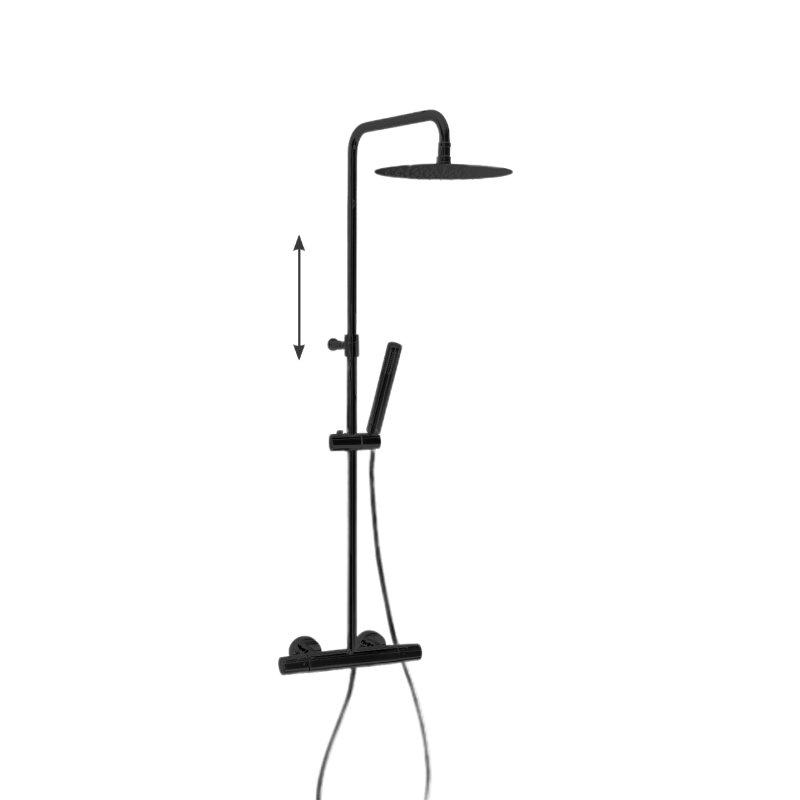 Душевая термостатическая система наружнего монтажа с телескопическим тропическим душем и душевым комплектом TZAR 345401RM250NM Черный