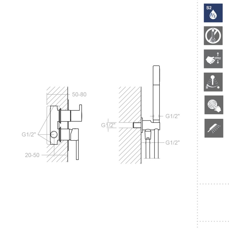 Встраиваемая  душевая система с душевым комплектом DRAKO K3318011