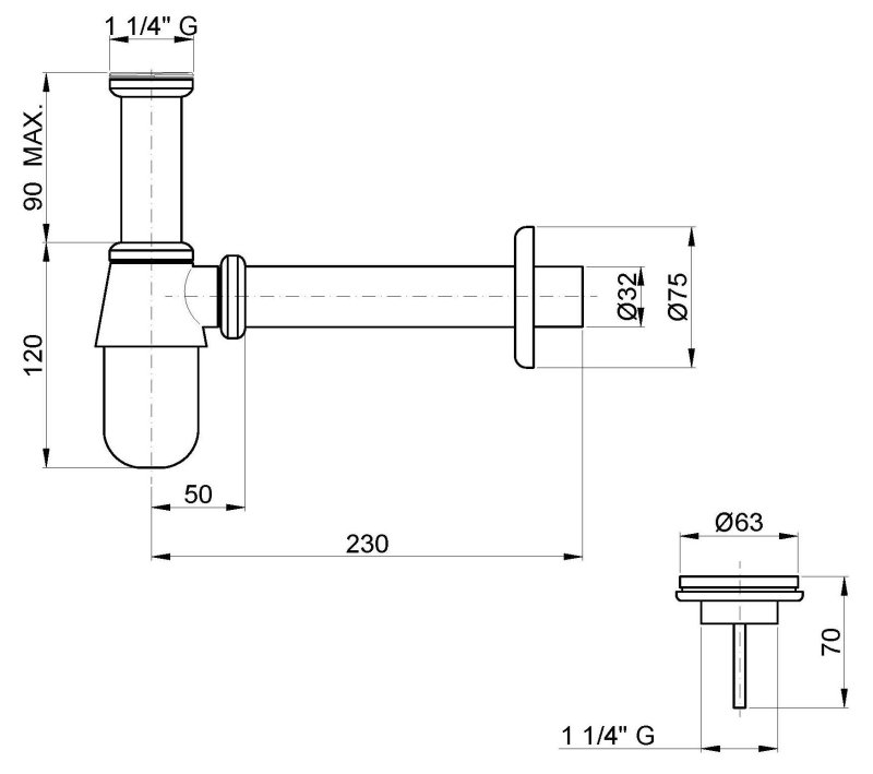 Клапан с сифоном латунь13105