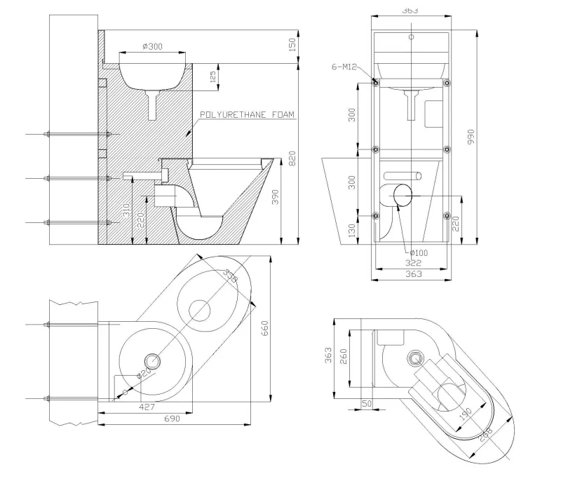Туалет из нержавеющей стали с умывальником COMBI антивандальный правый Nofer 13123.R