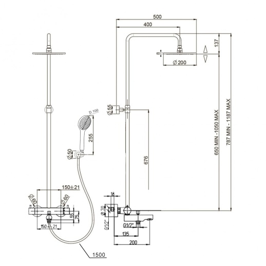 Душевая система PAINI COX 78YO687TH1KM с термостатом и изливом, черный (YO) Душевая система PAINI COX 78YO687TH1KM с термостатом и изливом, черный (YO)