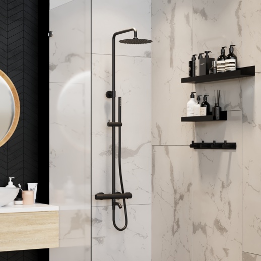 78PZ687THSSD250F1B PAINI Cox Душевая система с термоcтатом, поворотный излив, брашированный чёрный PVD 78PZ687THSSD250F1B PAINI Cox Душевая система с термоcтатом, поворотный излив, брашированный чёрный PVD