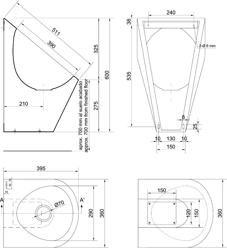 Писсуар с безводным клапаном 13004.70.В глянцевый
