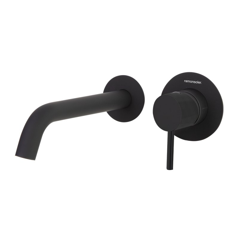 Встраиваемый однорычажный смеситель для раковины на раздельных пластинах с длинным изливом 240 мм ODISEA 392103NM Черный