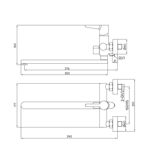 Смеситель для ванны с длинным изливом Urbatec Veneto без аксессура, хром (CR) - VE50753CR Смеситель для ванны с длинным изливом Urbatec Veneto без аксессура, хром (CR) - VE50753CR