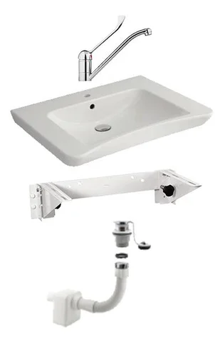 Комплект (Раковина МГН, крепление ручной регулировки, смеситель, сифон) Nofer H11