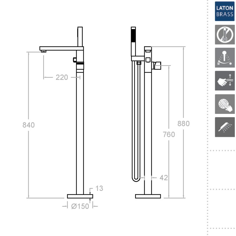 Напольный смеситель для ванны однорычажный с душевым комплектом KUATRO 4785MK
