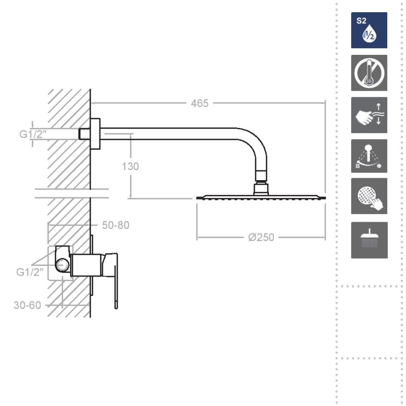 Встраиваемая душевая система с тропическим душем ALEXIA K3618012OC золото брашированное