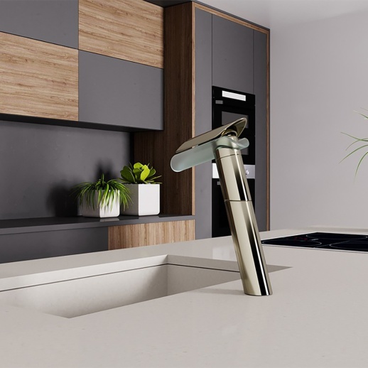 Смеситель для кухни PAINI Morgana 73PW579VRKM, никель, излив стекло, никель PVD (PW) Смеситель для кухни PAINI Morgana 73PW579VRKM, никель, излив стекло, никель PVD (PW)