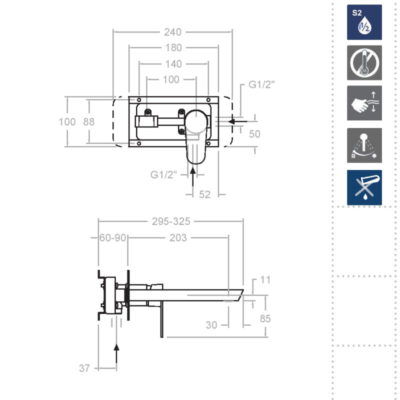 Встраиваемый однорычажный смеситель для раковины на цельной пластине с длинным изливом 240 мм ALEXIA 3620OC золото брашированное