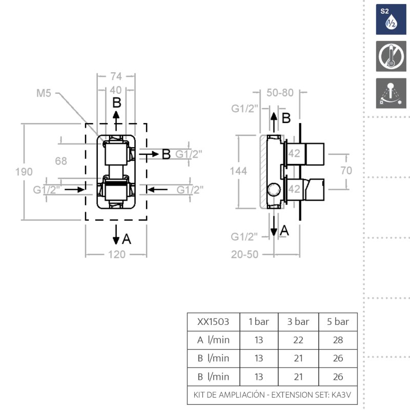 Встраиваемый смеситель для душа KUATRO 471503S на 3 выхода