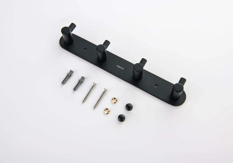 Планка с 4 крючками AQUATEK, матовый черный AQ4123MB ЕВРОПА