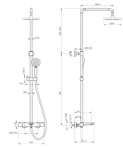 PAINI 09CR687THD250F3D110 Nove Душевая система с термоcтатом, фиксированный излив, хром PAINI 09CR687THD250F3D110 Nove Душевая система с термоcтатом, фиксированный излив, хром
