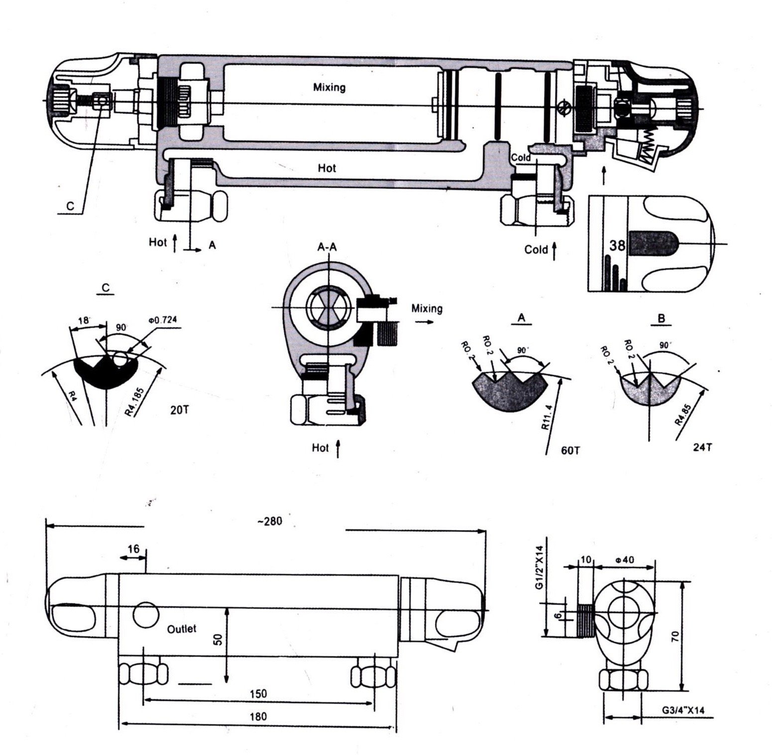 Термостатический смеситель для душа ZETA BR830 Термостатический смеситель для душа ZETA BR830