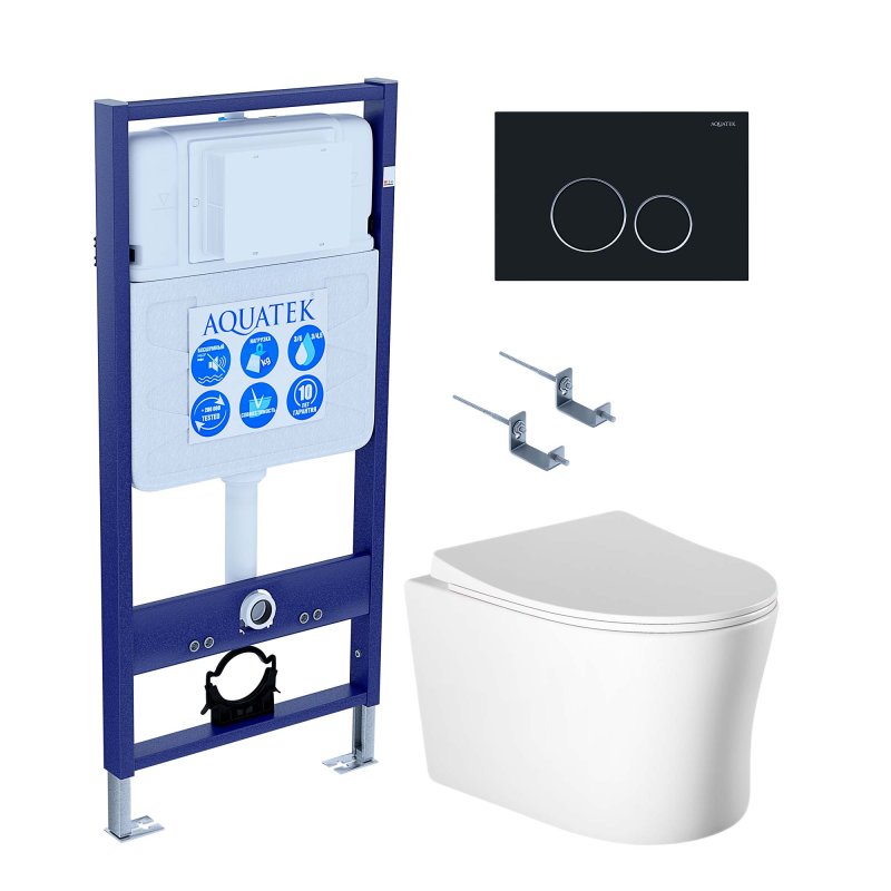 SET AQUATEK НИКА-020 4в1 (рама AQUATEK Standard INS-0000012, крепеж KKI-0000002, клавиша KDI-0000020, унитаз НИКА AQ2009-00)