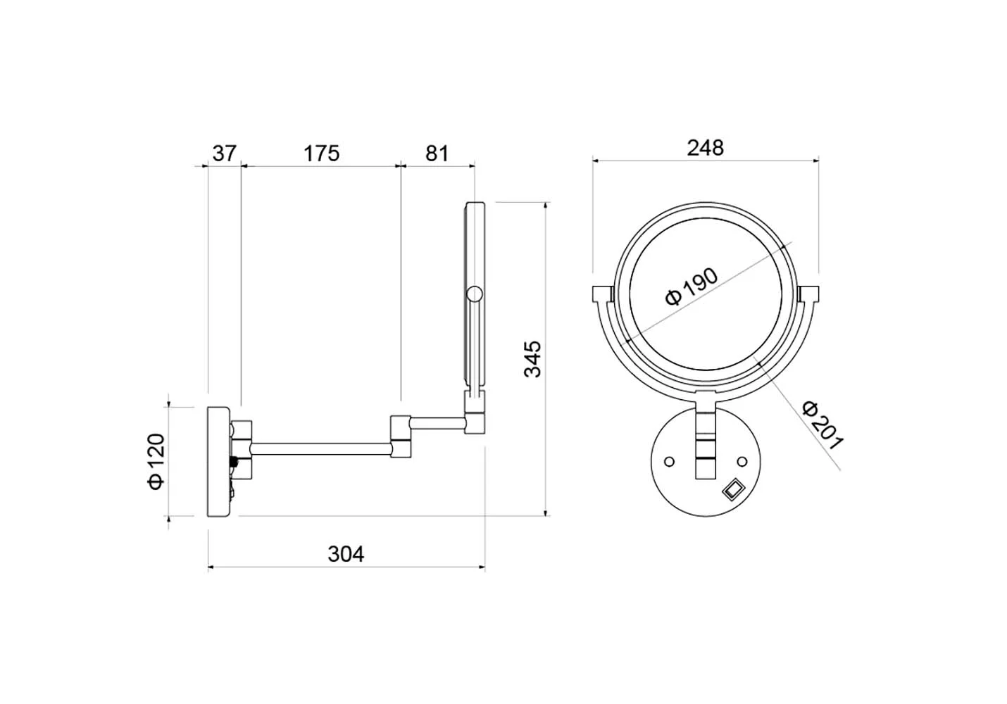 AQ4915BGM зеркало косметическое настенное с подсветкой 5х, оружейная сталь